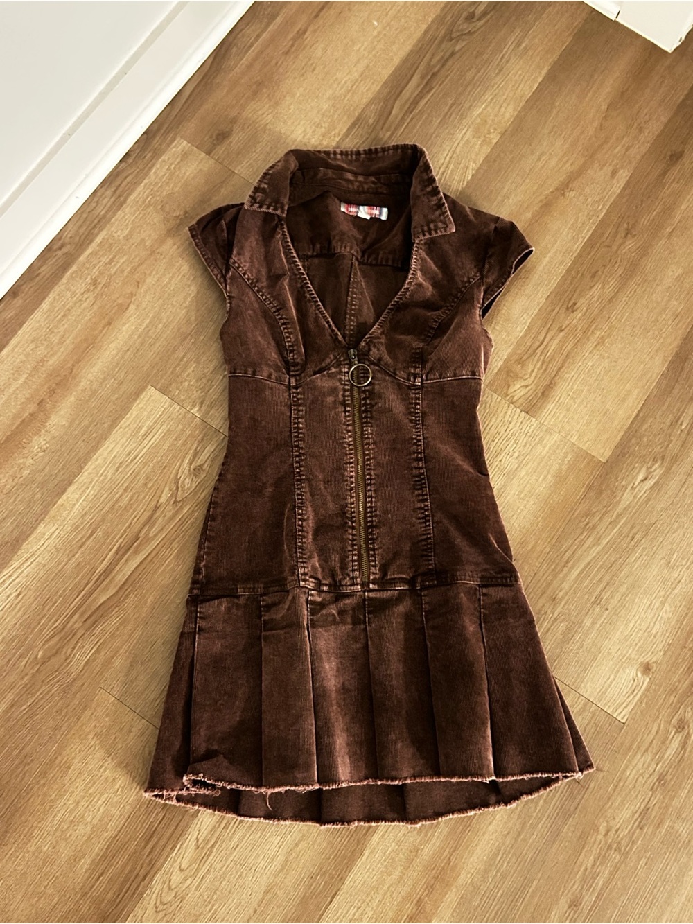 Urban Outfitters Chocolate Brown Corduroy Zip Mini Dress